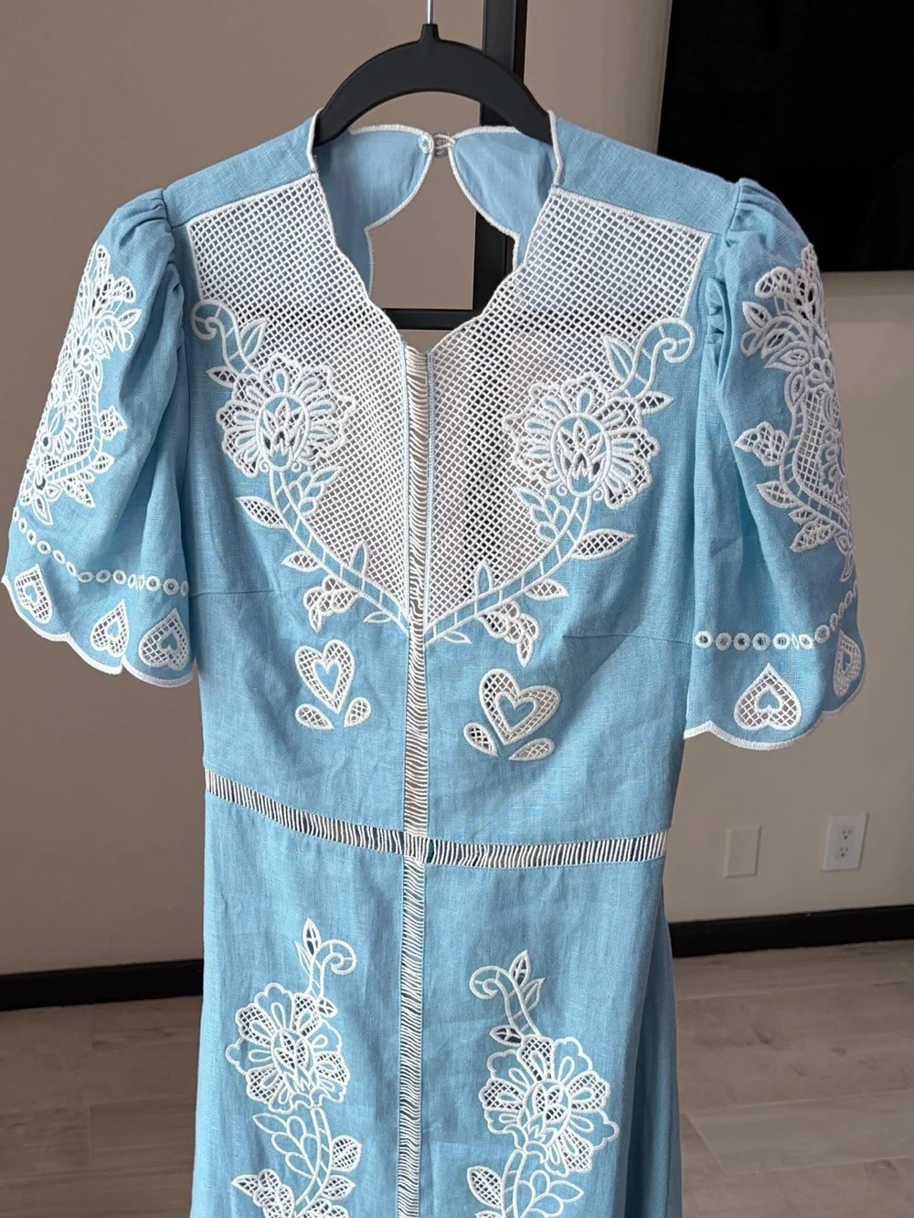 Farm Rio Light Blue Embroiderede Midi Dress - Picture 2 of 11